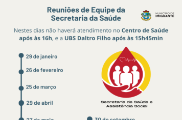 Saúde informa datas de reunião de equipe para 2024