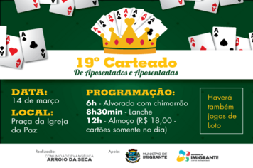 Encontro de Carteado será nessa segunda-feira, dia 14 de março