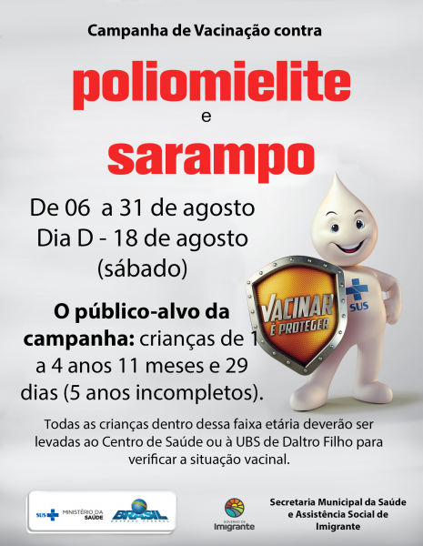Dia D da Campanha nacional de vacinação contra sarampo é neste sábado, 18 de agosto