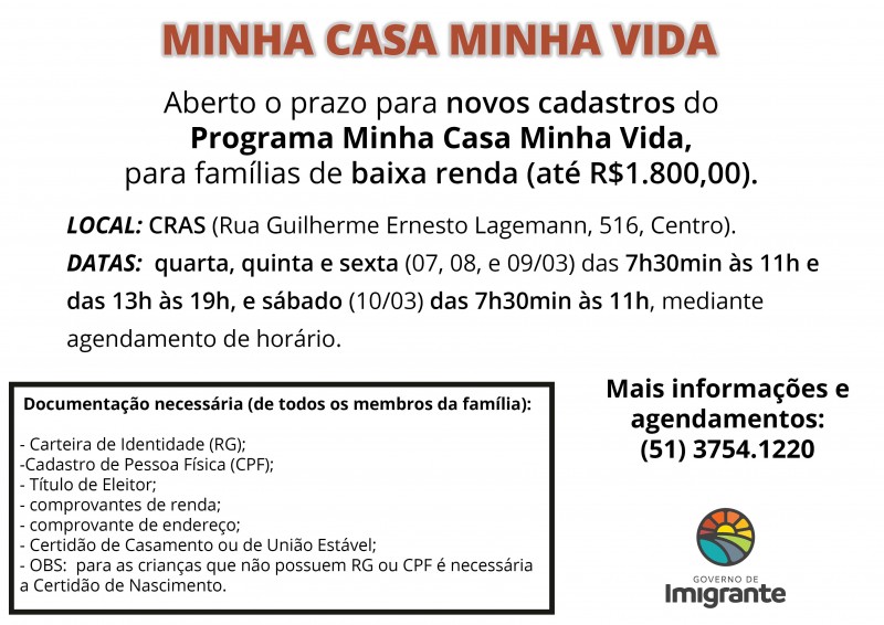 Aberto prazo para novos cadastros do Programa Minha Casa Minha Vida para famílias de baixa renda