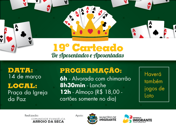 Encontro de Carteado será nessa segunda-feira, dia 14 de março