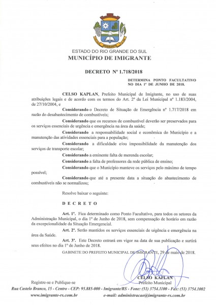 Imigrante terá ponto facultativo no dia 1º de junho